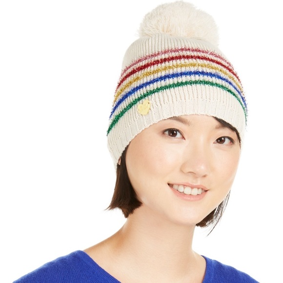 Betsey Johnson Beanie - Hat -NWT-Rainbow Stripe - Picture 2 of 8